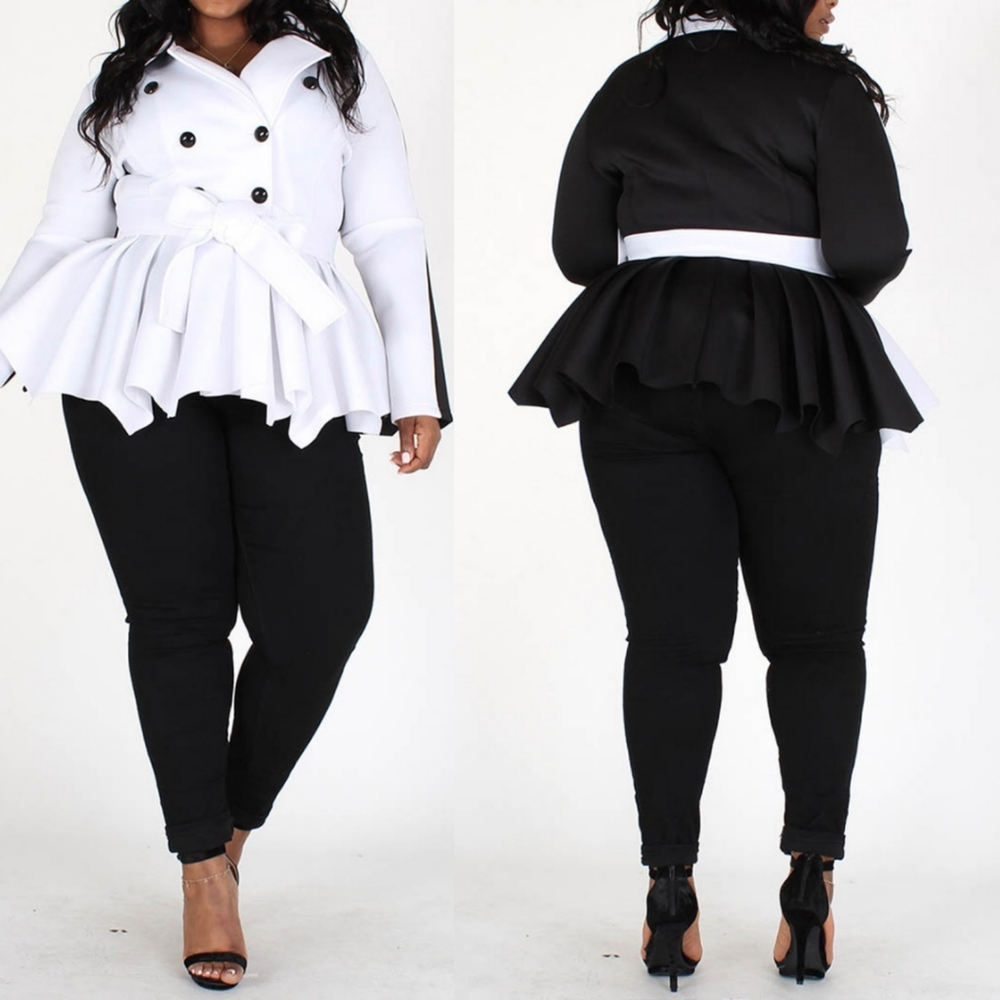 *NWOT*Two-Tone Black & White Peplum Coat Plus Size